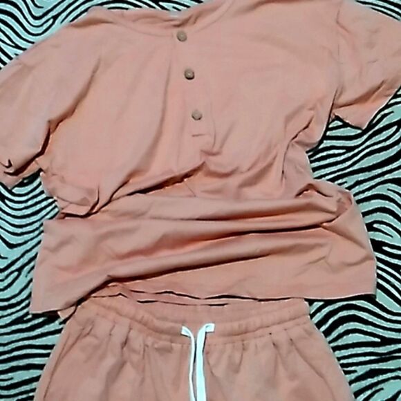 simplicity peach rustic button loungewear set - Picture 4 of 10